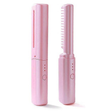 (Pink) Mini Hair Straightener, Cordless Straight Hair Comb, USB Rechargeable Travel Hair Straightener, Portable Electric Heated Hair Comb Brush