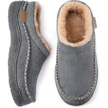(11-12, Grey) Men's Slip On Moccasin Slippers, Indoor/Outdoor Warm Fuzzy Comfy House Shoes, Fluffy Wide Loafer Slippers