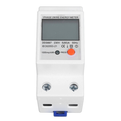 1-Phase LCD Energy Meter 200-250V Plastic 1