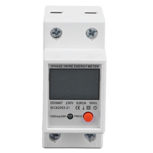 1-Phase LCD Energy Meter 200-250V Plastic 2