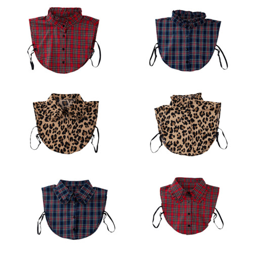 Checkered Pattern Detachable Collar Soft Polyester Fabric-B 1