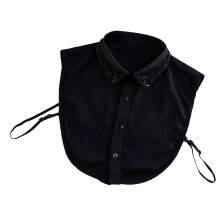 Fashion Detachable Collar with Beadwork Flower Lapel-Black