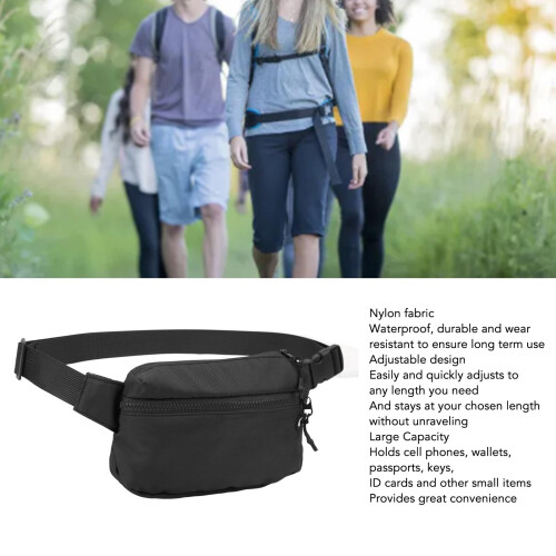 Large Capacity Waterproof Nylon Waist Bag Black 2