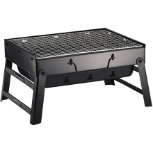 Portable Charcoal BBQ Grill with Thermometer, Foldable Steel Design for Camping Balcony Use
