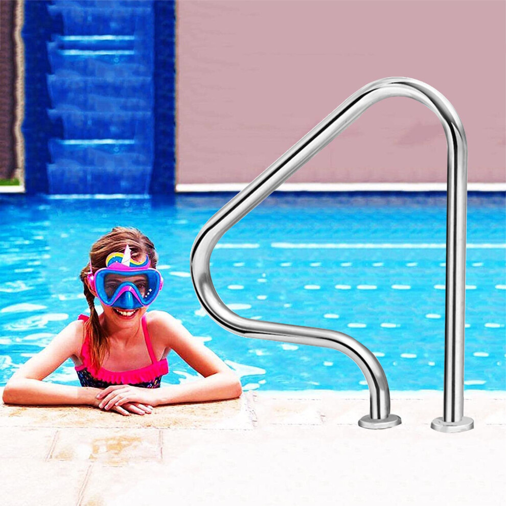 Pool Handrail 31.4' 3Bend Stainless Steel Pool Rail For Inground Swimming Pool, 440Lbs Load Capacity 9330225298366
