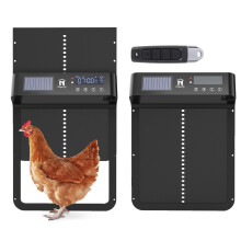 Solar Powered Automatic Chicken Coop Door with Light Sensor, Timer and Remote, Waterproof Aluminum, 5000mAh Battery, AntiPinch Design