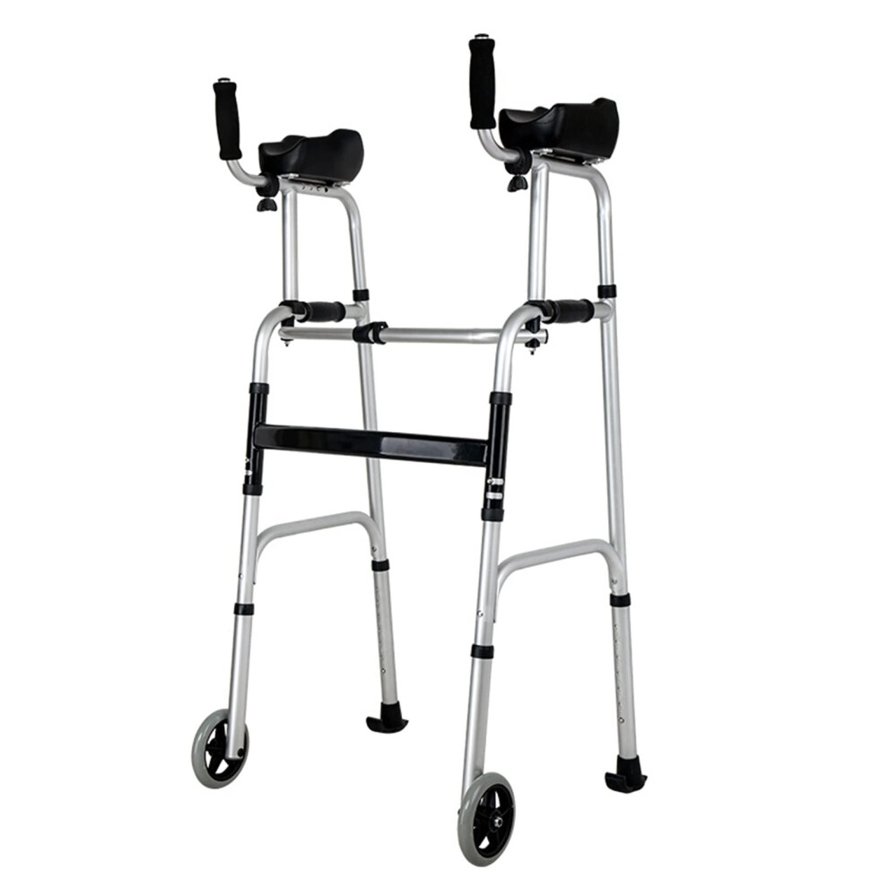 Foldable Upright Walker for Seniors with Armrest, Lightweight Adjustable Height Walking Aid for Home and Rehabilitation