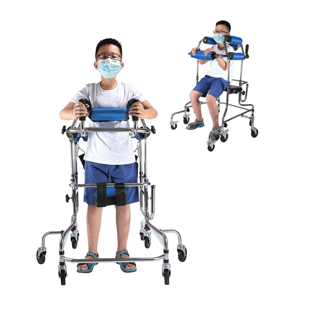 8 Wheel Pediatric Rollator Walker for Disabled Children, HeightAdjustable Upright Walking Aid with Durable Steel Frame