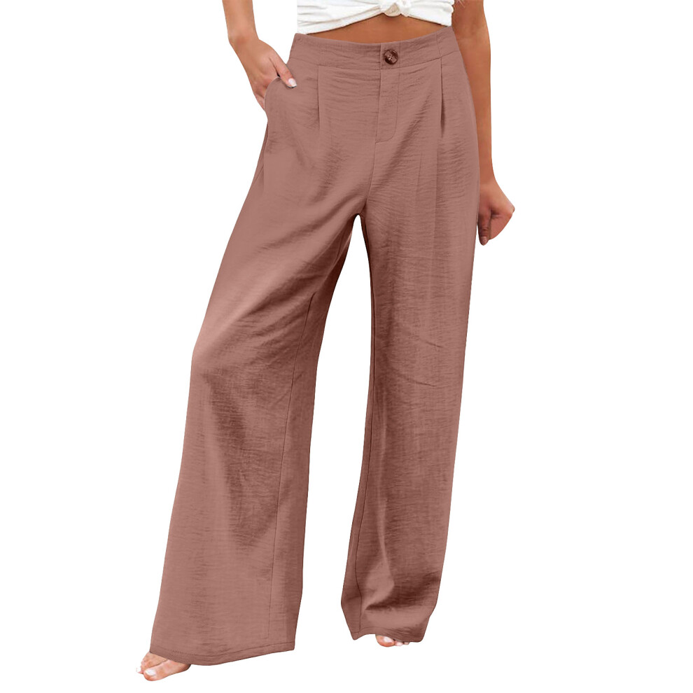 Women's cotton and linen casual straight wide-leg-Apricot S