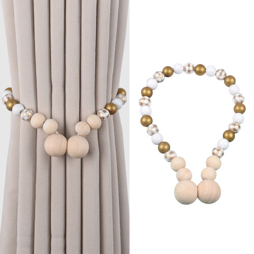 Wooden Beaded Magnetic Curtain Tiebacks Drape Tie Backs-Yellow 2