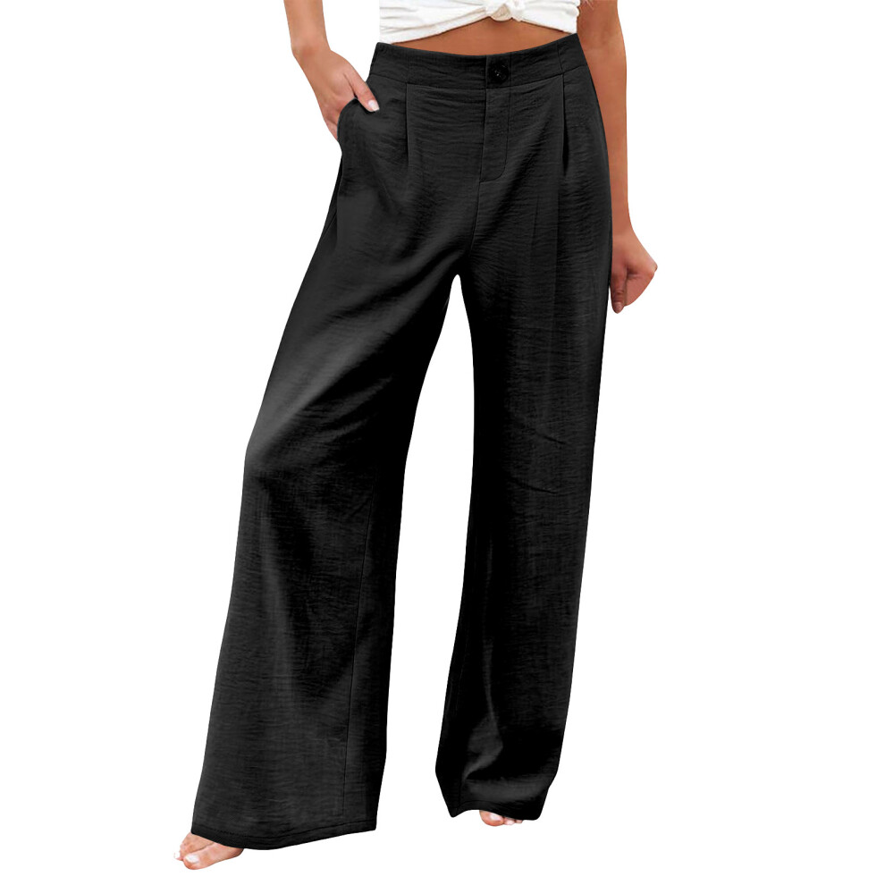 Women's cotton and linen casual straight wide-leg-Black XL