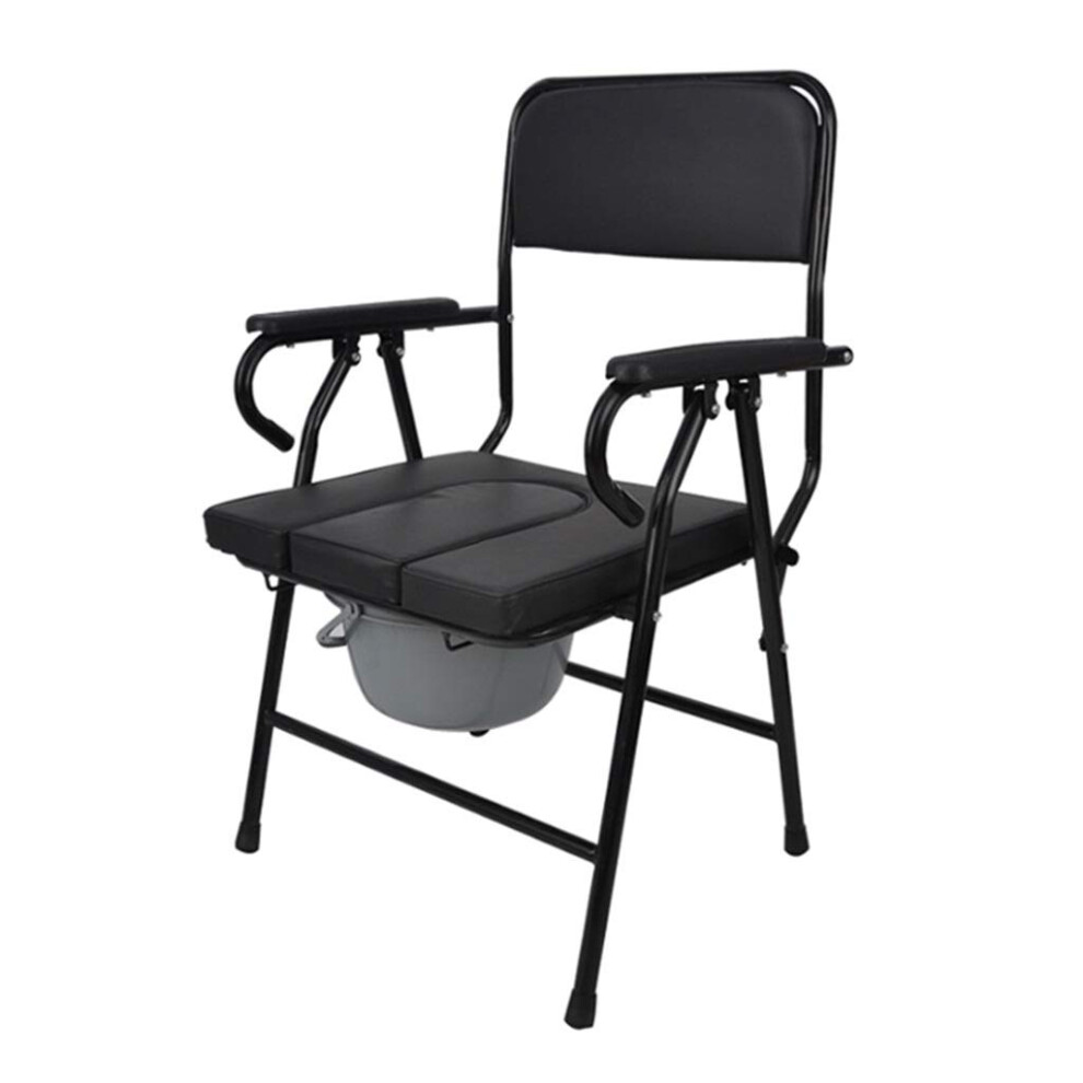 Foldable Commode Shower Chair for Elderly with Armrests Footrests NonSlip Base Easy Clean Seat
