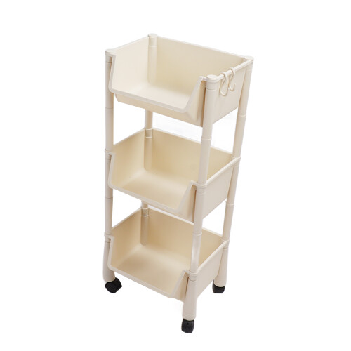 PP Movable Vertical Shelf 3-Tier Cart with Wheels