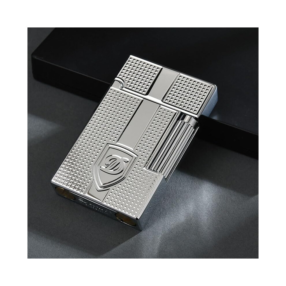 Silver Butane Lighter Classic Flint Wheel Refillable Metal Design Adjustable Flame Vintage Gift Box