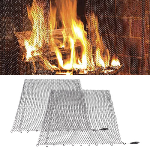 Fireplace Mesh Curtain: 2 Panels, 24x20in, Black 2