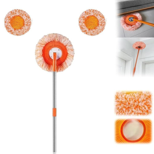 Spin Mop and Bucket Set with 2 Meter Extendable Handle, Replaceable Microfiber Heads, Easy Floor Cleaning