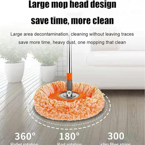 Spin Mop and Bucket Set with 2 Meter Extendable Handle, Replaceable Microfiber Heads, Easy Floor Cleaning 1