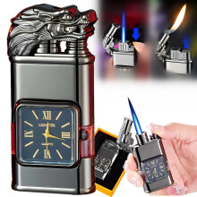 Refillable Butane Torch Lighter for Men, Windproof Jet Flame with Retro Watch Bezel and Adjustable Flame
