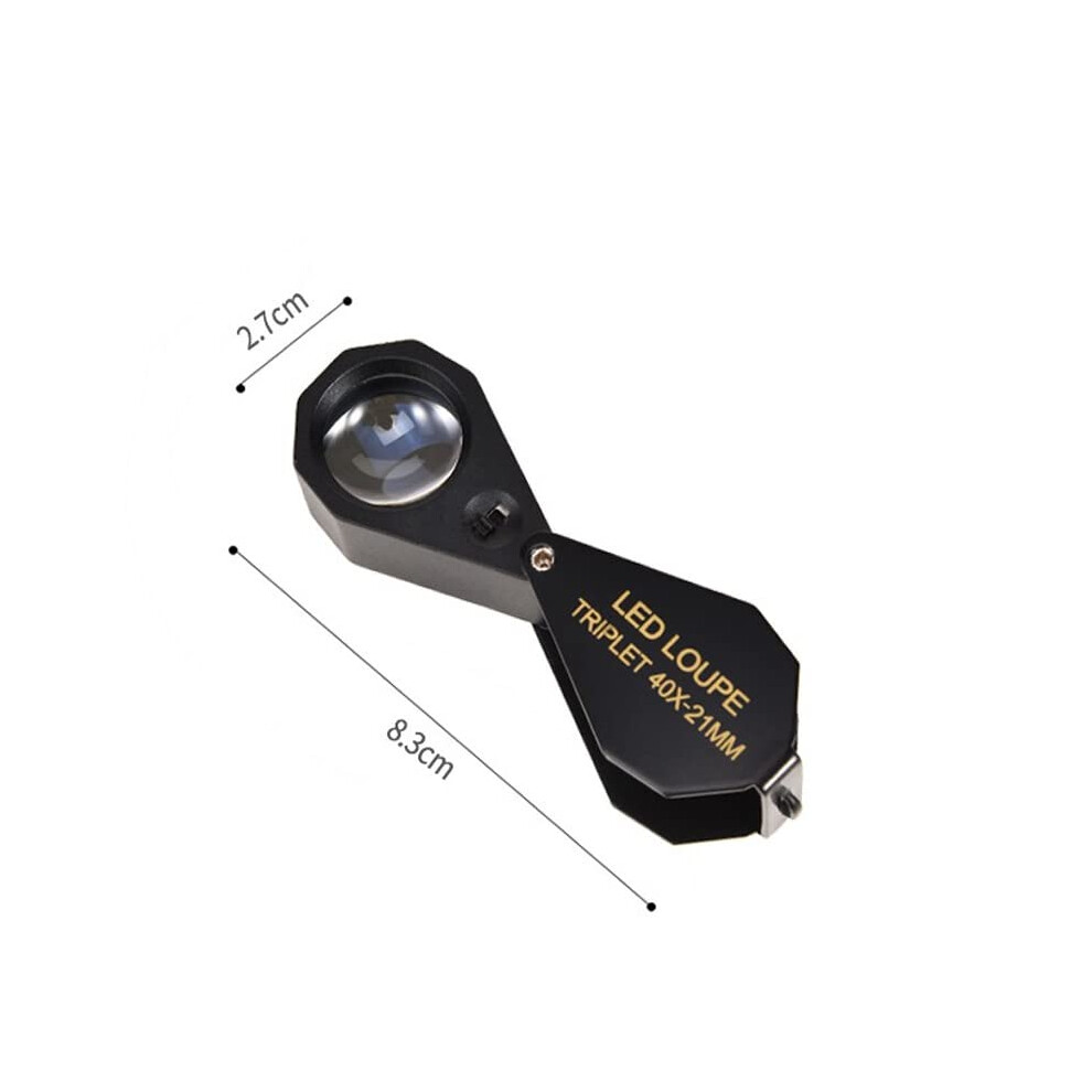 Light 40X Handheld Magnifying Glass With 21Mm Foldable Jewelry Magnifier For Reading And Appraisal