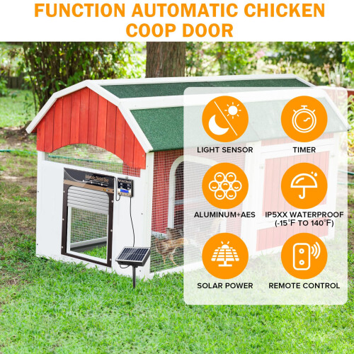 Solar Powered Automatic Chicken Coop Door with Timer, Light Sensor and Remote Control Aluminum Design 1