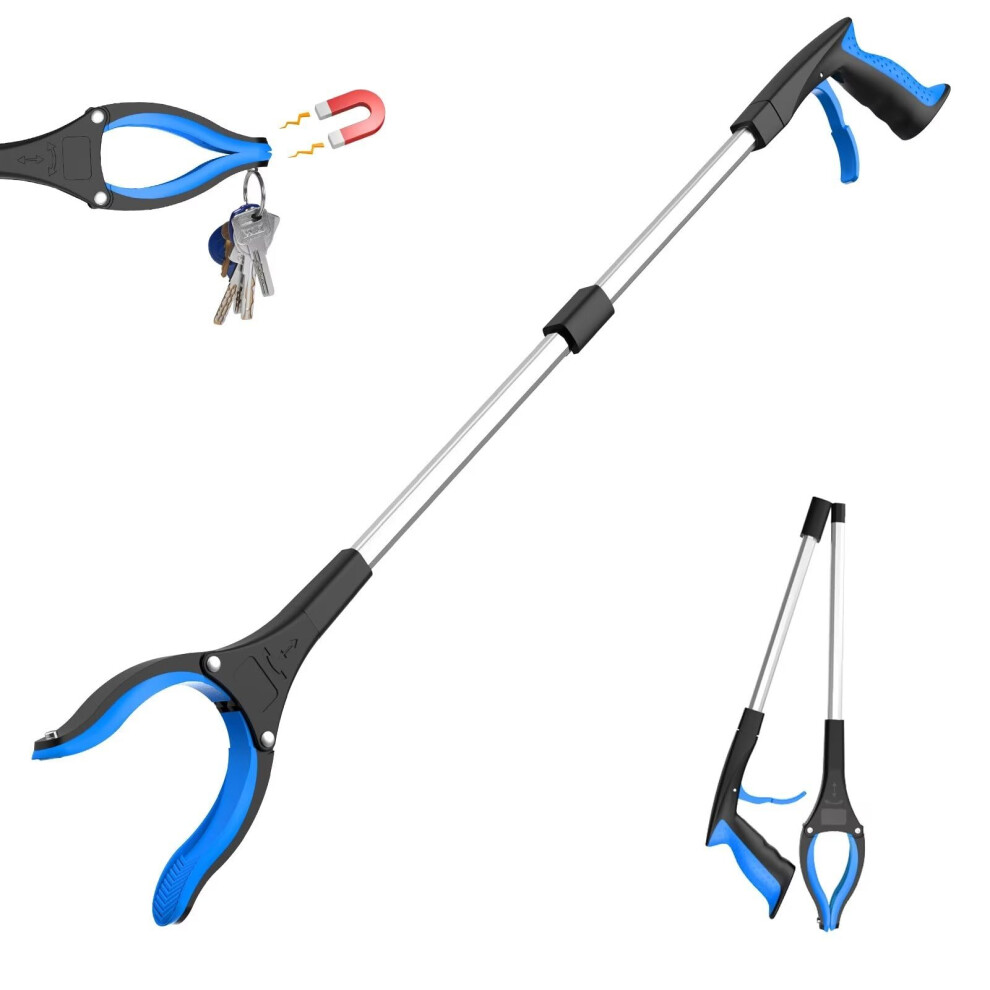 32 Inch Reacher Grabber Tool with 360 Rotating Head and Magnet, Foldable Pickup Aid for Seniors