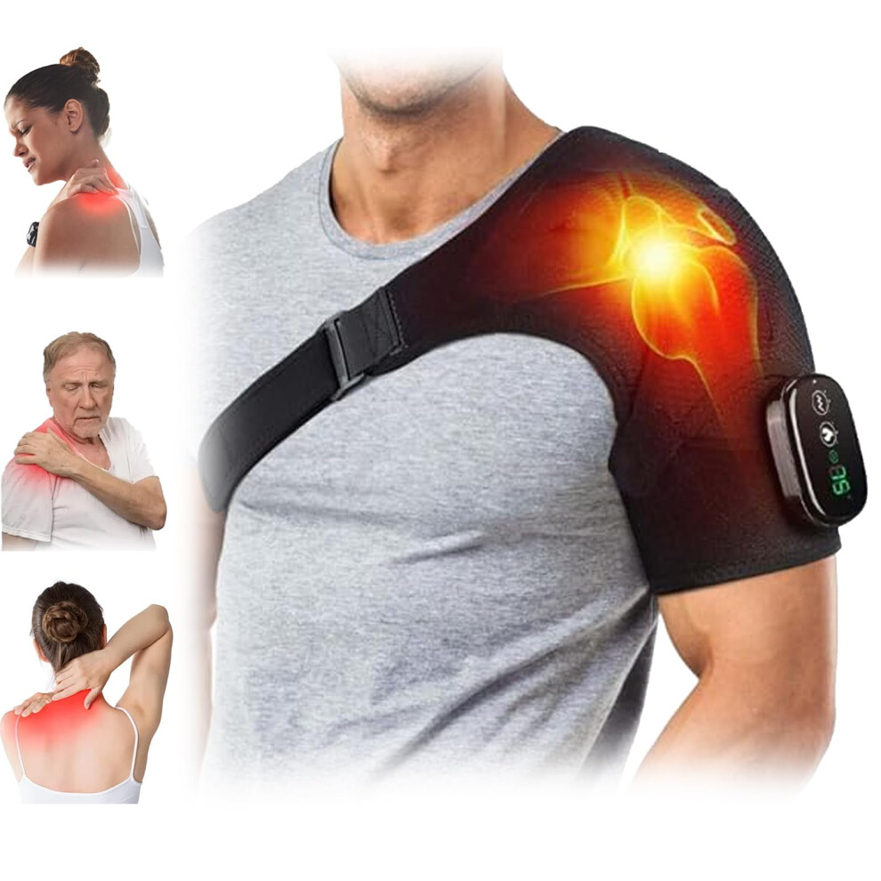 Heated Shoulder Massager with Heat and Vibration, Cordless Rechargeable Shoulder Heating Pad for Pain Relief