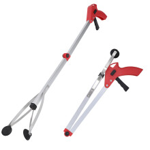 Foldable Reacher Grabber Tool 80cm Aluminum Litter Picker with Secure Suction Grip for Home and Garden (Red Handle)