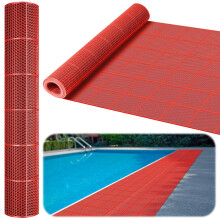 Red Non Slip PVC Drainage Pool Mat Roll 3x10 ft for Indoor Outdoor Kitchen Bathroom Garage