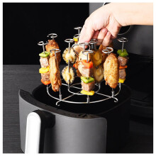 Stainless Steel Air Fryer Skewer Rack with No Flip Grilling for Even Cooking Kabobs and Barbecue