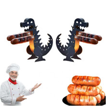 Dinosaur Shaped BBQ Hot Dog Rack Set, Stainless Steel Sausage Holder for Outdoor Camping, Even Heat Cooking (2pcs)
