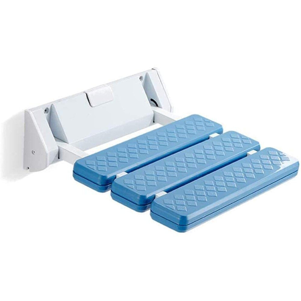 Blue Wall Mounted Folding Shower Seat For Elderly, Nonslip Bath Chair, Spacesaving, 110Kg Load Capacity