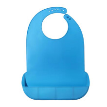 Adult Waterproof Bib with Integrated Crumb Catcher, Adjustable Silicone Feeding Bib for Elderly, Medium Blue