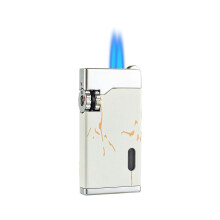 Windproof Butane Lighter with Double Flame Refillable Design for Outdoor Camping, White
