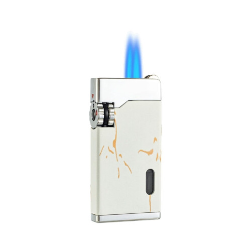 Windproof Butane Lighter with Double Flame Refillable Design for Outdoor Camping, White