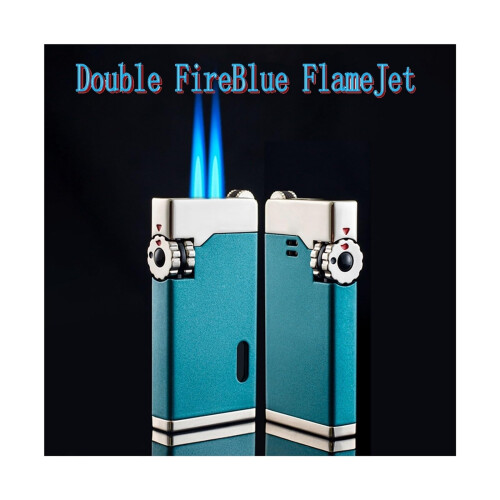 Windproof Butane Lighter with Double Flame Refillable Design for Outdoor Camping, White 1