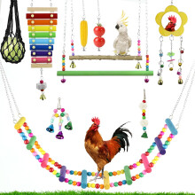 10 Piece Chicken Toys for Coop Set with Hanging Swing and Mirror, AntiBoredom Enrichment Accessories