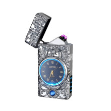 Electric Lighter USB Rechargeable Windproof Plasma Dual Arc with LED Power Indicator for Camping Candles Silver