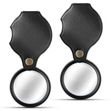 2 Pack 10X Pocket Magnifying Glass Folding Magnifier with Rotating Leather Case for Reading and Jewelry