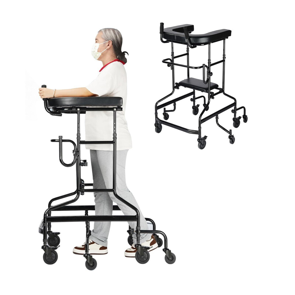 Upright Walker for Seniors with Seat, Adjustable Height and Ergonomic Cushion Support for Smooth Mobility