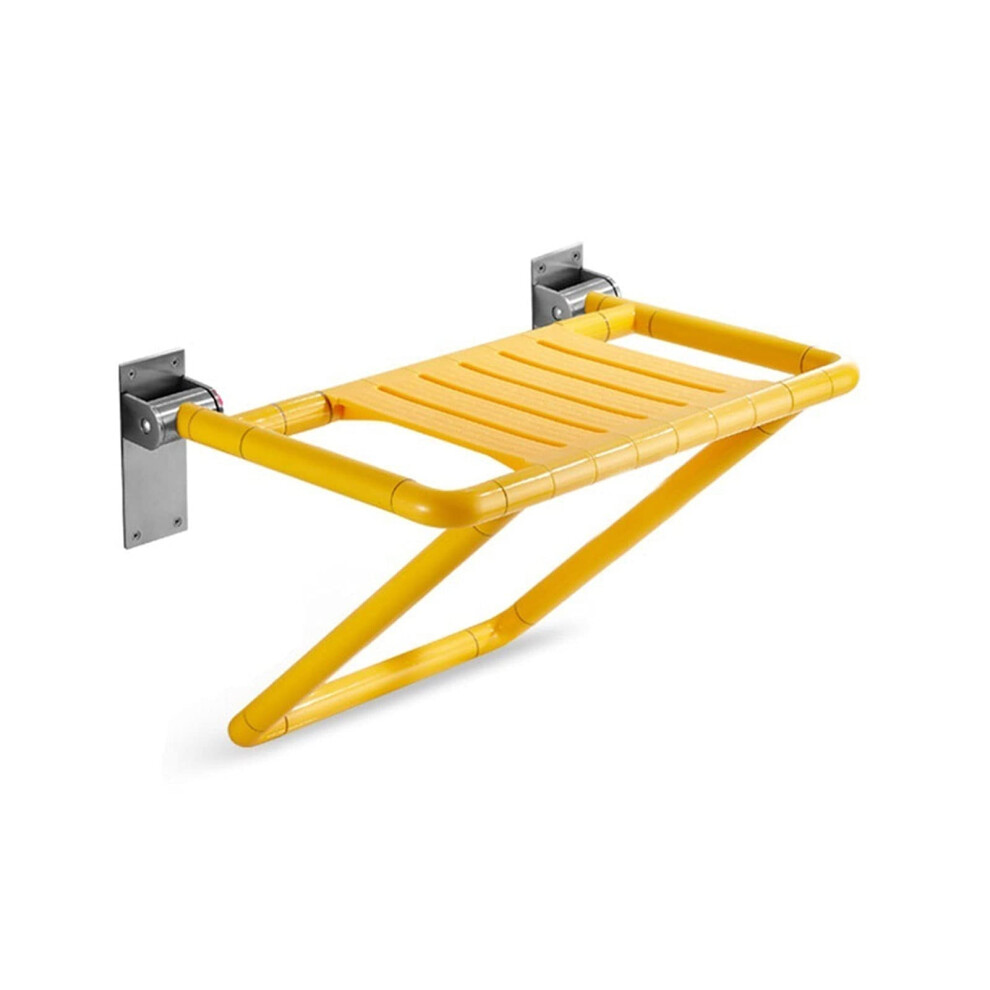 Yellow Wall Mounted Shower Chair 300Kg Load Foldable Antislip Seat For Elderly Disabled And Pregnant Women