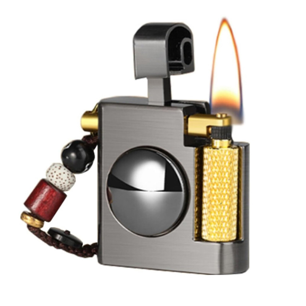 Black Vintage Kerosene Lighter Refillable Metal Windproof Soft Flame Retro Design For Camping And Candles