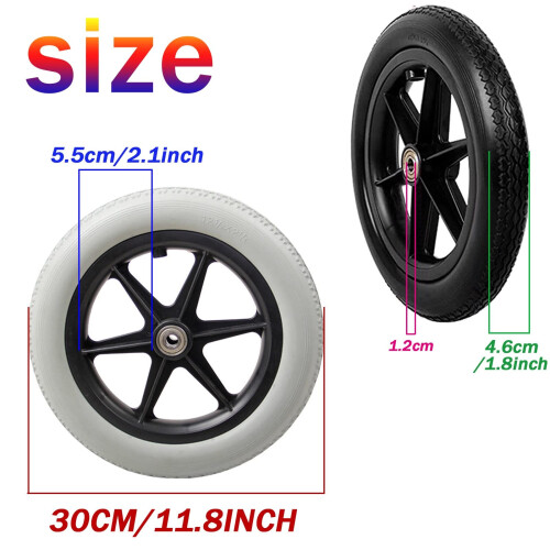 12 Inch Wheelchair Replacement Wheel, Polyurethane Solid Tire, Puncture‑Resistant, Easy Install, Black 1