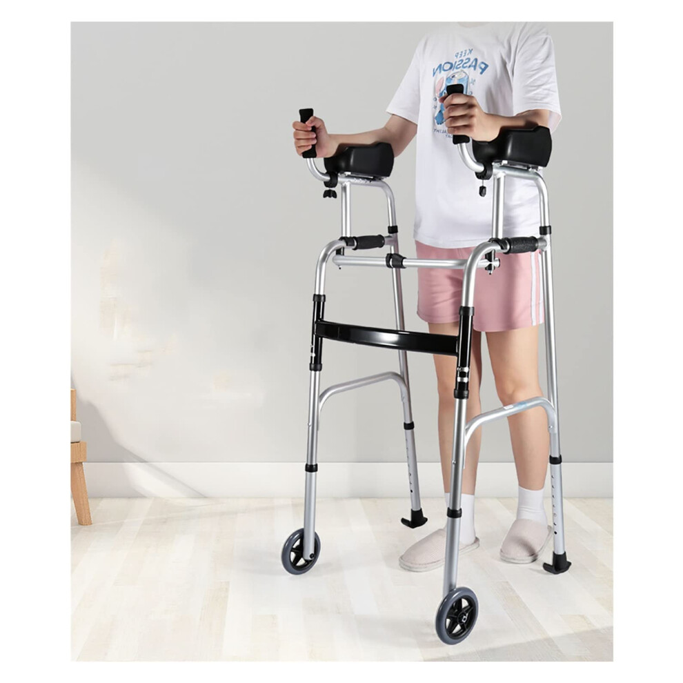 Heavy Duty Upright Rollator Walker for Tall Seniors, Foldable Forearm Support, Adjustable Height No Seat