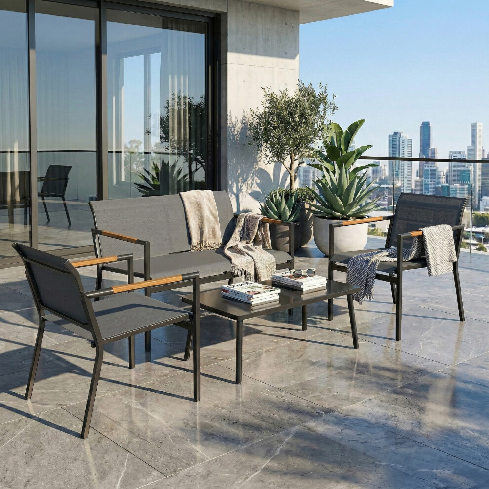 Outsunny 4 Seater Garden Furniture Set, Metal Garden Sofa Set, Grey