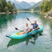 Outsunny 2.5' Inflatable Kayak 2-person Sit on Canoe with Paddles Blue