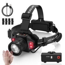 Rechargeable LED Headlamp 4000LM Super Bright IP65 Waterproof Motion Sensor Light with 20 Modes for Camping and Hiking