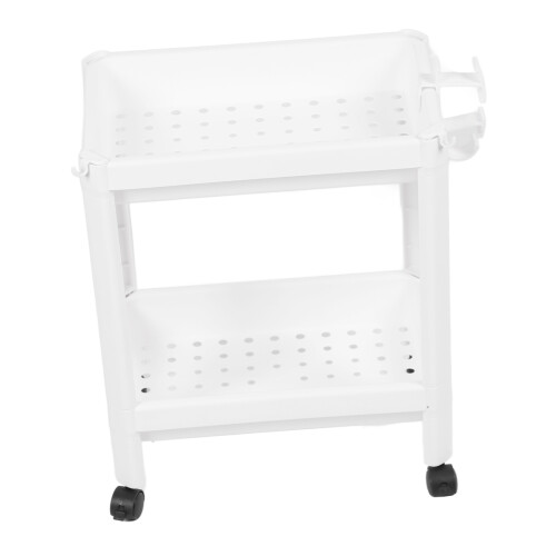 Plastic Freestanding Bathroom Shelf Storage Unit 2 Layer White Rotate Wheel 2