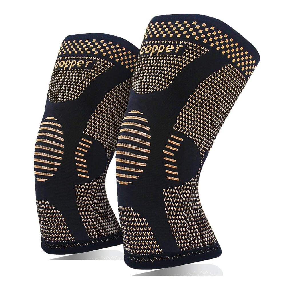 Copper Knee Compression Sleeve 2pcs for Arthritis Pain Relief and Sports Support for Men and Women