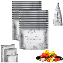 Large Reusable Aluminum Foil Food Storage Bags with Airtight Zipper Seal, Stand Up Leakproof Design (20 Pack)
