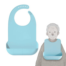 Adult Silicone Bib with Built‑in Food Catcher, Reusable Waterproof Bib for Eating and Elderly Care
